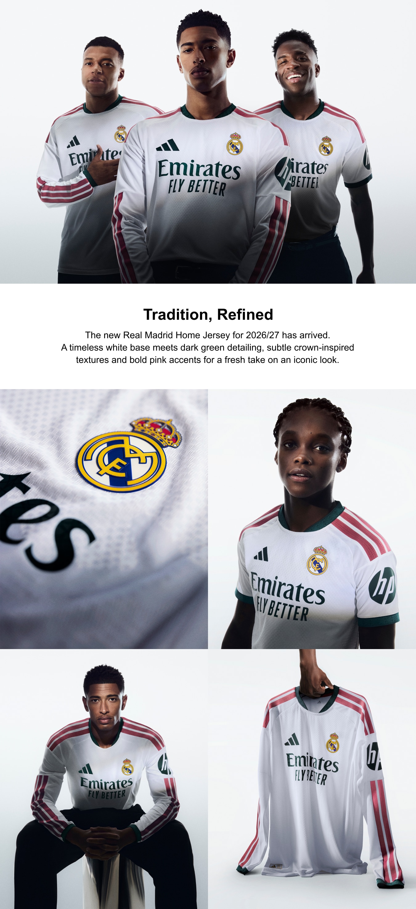 Real Madrid adidas Home Shirt 2026-27 - Long Sleeve - Kids